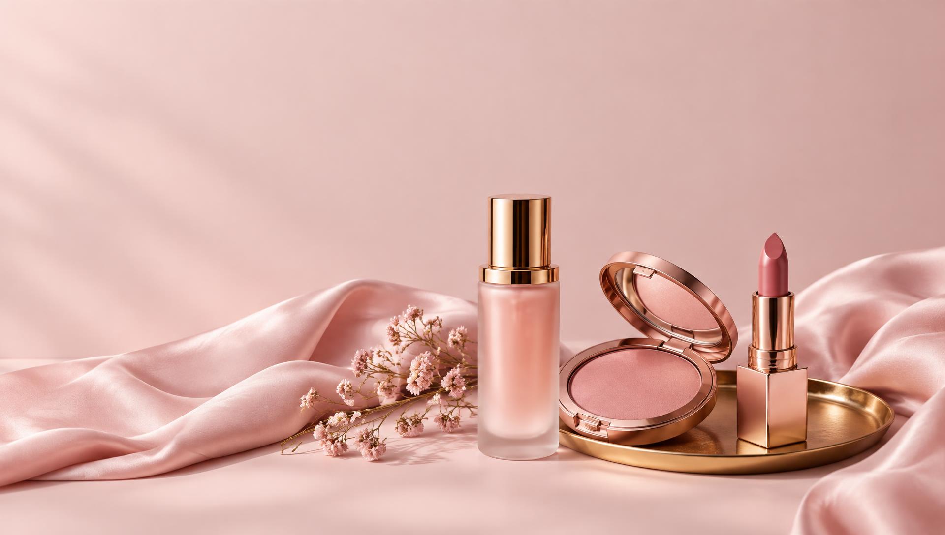 Valora rose gold essentials on blush silk
